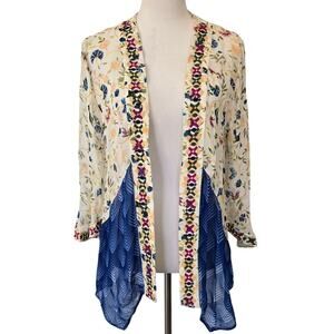 Soft Surroundings Floral Print Open Front Kimono Jacket Semi-sheer Boho Sz PS
